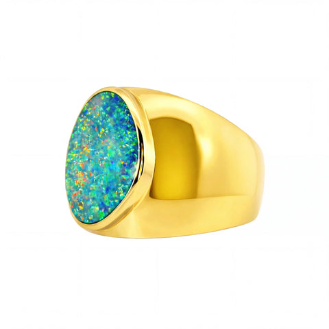Doublet Opal Men's Ring in 14K Yellow Gold - Multicolour - Australian Opal Cutters and Pearl Divers