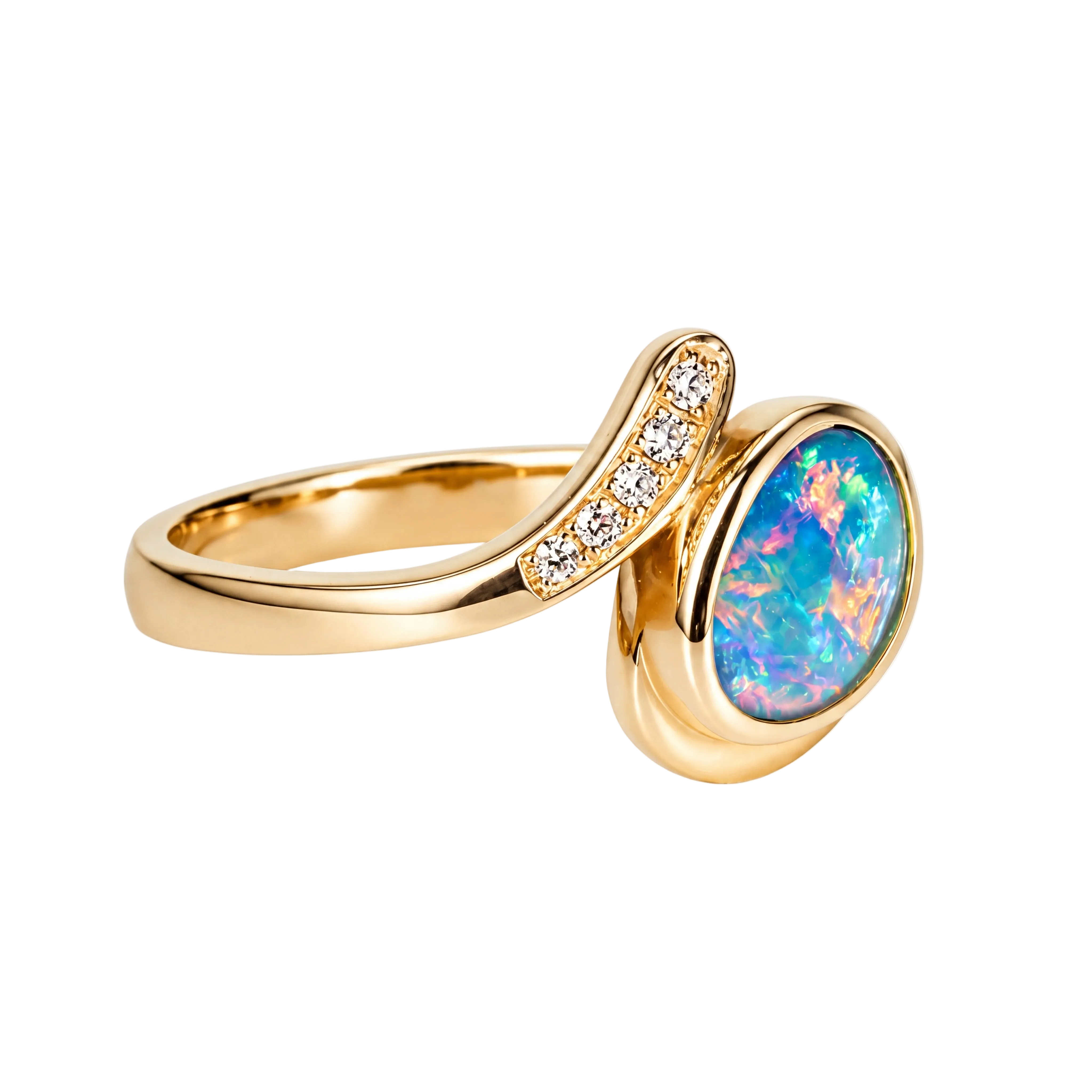 Doublet Opal Ring in 14K Yellow Gold - Multicolour - Australian Opal Cutters and Pearl Divers