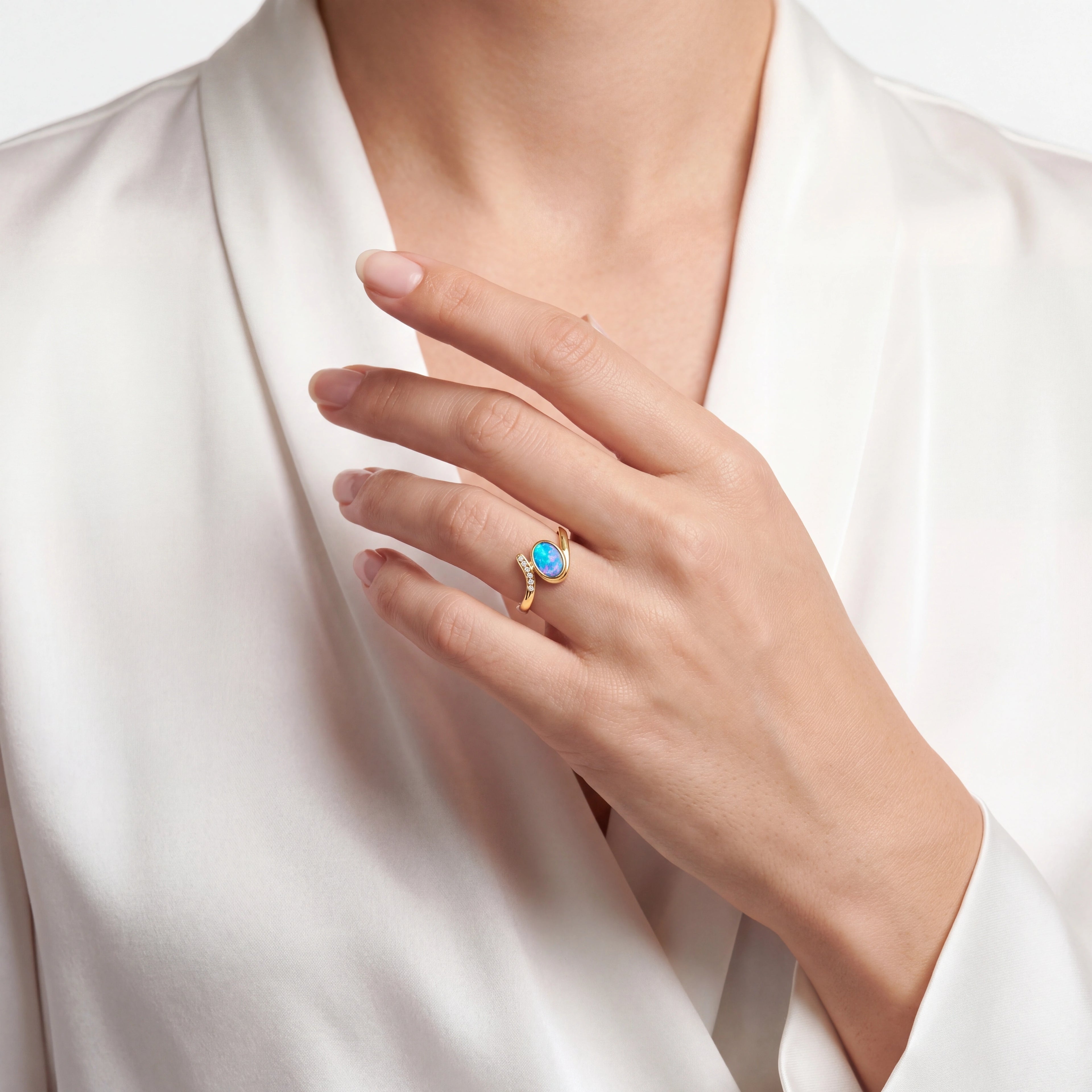 Doublet Opal Ring in 14K Yellow Gold - Multicolour - Australian Opal Cutters and Pearl Divers