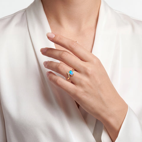 Doublet Opal Ring in 14K Yellow Gold - Multicolour - Australian Opal Cutters and Pearl Divers