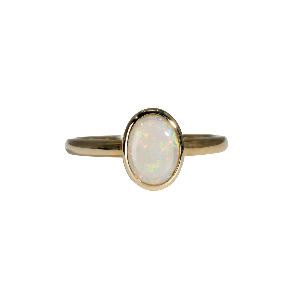 Black Opal Ring in 14K Yellow Gold - Multicolour