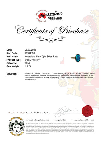 Black Opal Ring in 14K Yellow Gold - Green-Blue