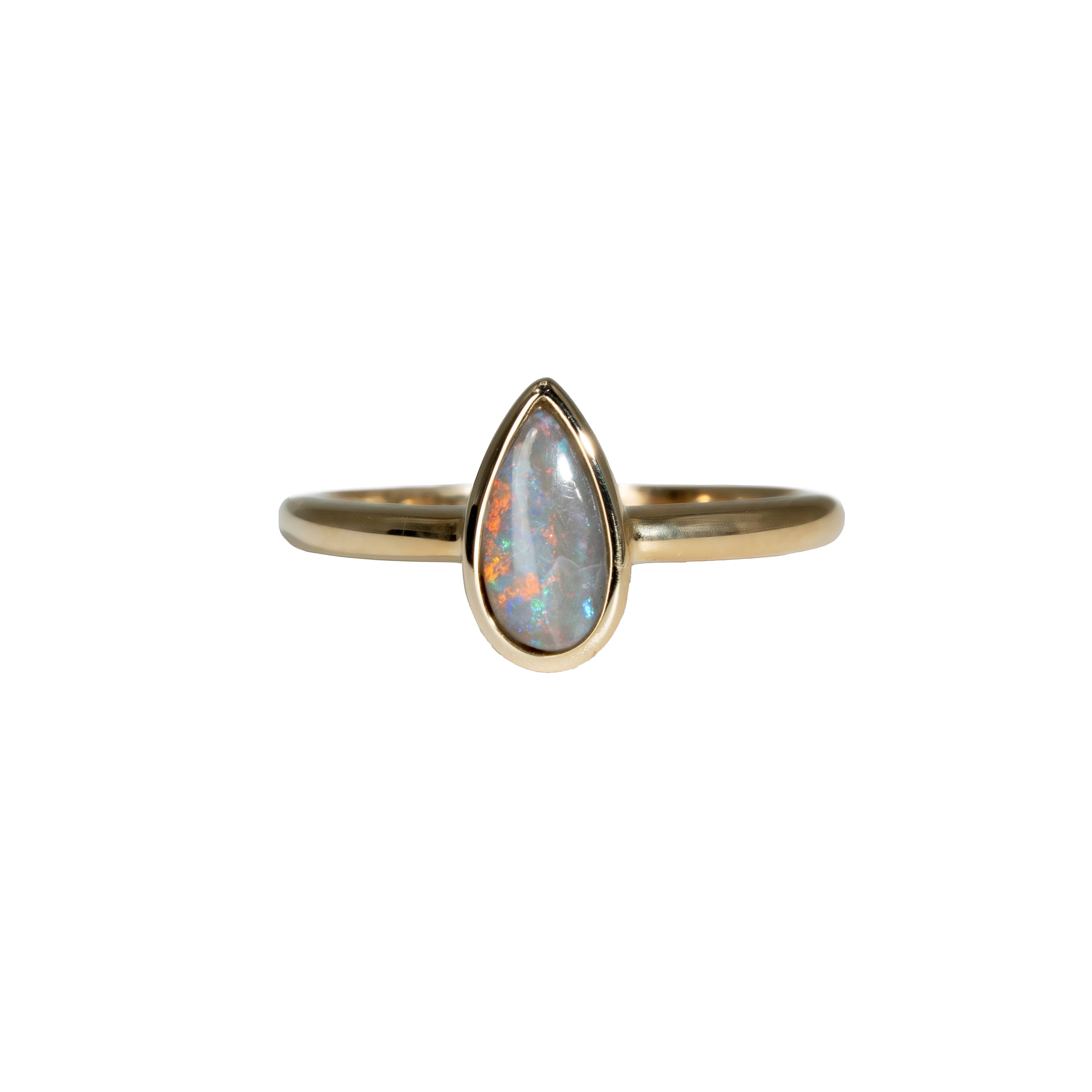 Black Opal Ring in 14K Yellow Gold - Green-Blue