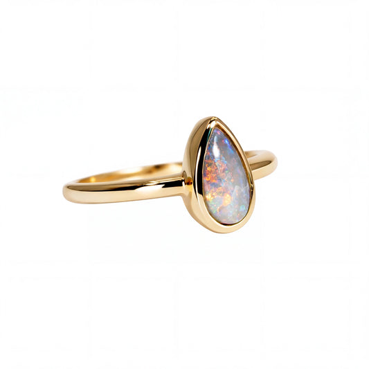 Dark Opal Ring in 14K Yellow Gold - Multicolour - Australian Opal Cutters and Pearl Divers