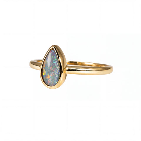Dark Opal Ring in 14K Yellow Gold - Multicolour - Australian Opal Cutters and Pearl Divers