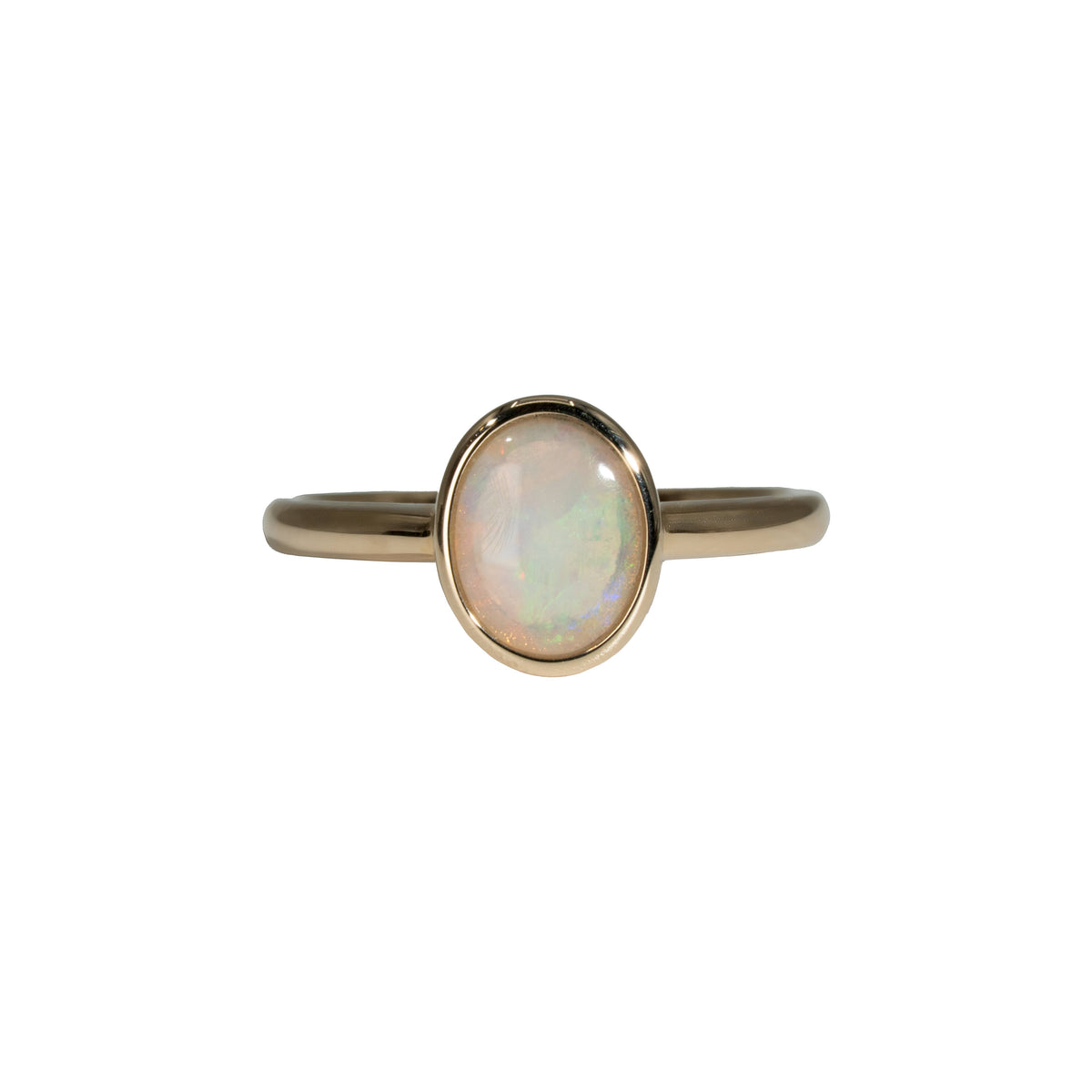 Black Opal Ring in 14K Yellow Gold - Green-Blue