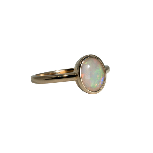 Black Opal Ring in 14K Yellow Gold - Green-Blue