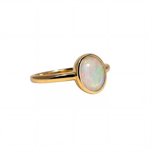 Dark Opal Ring in 14K Yellow Gold - Green-Blue - Australian Opal Cutters and Pearl Divers