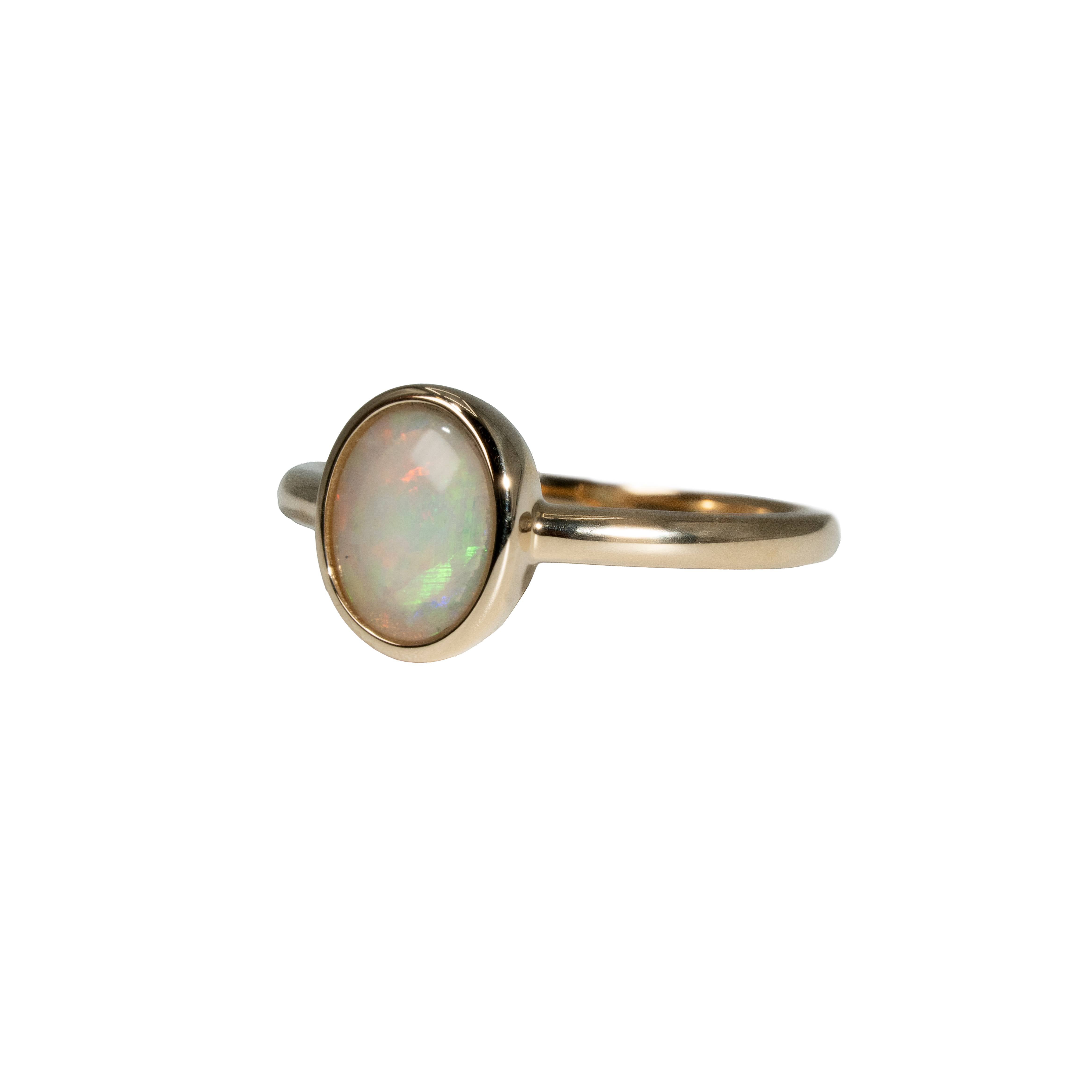 Black Opal Ring in 14K Yellow Gold - Green-Blue