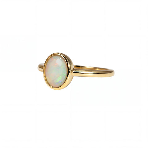 Dark Opal Ring in 14K Yellow Gold - Green-Blue - Australian Opal Cutters and Pearl Divers