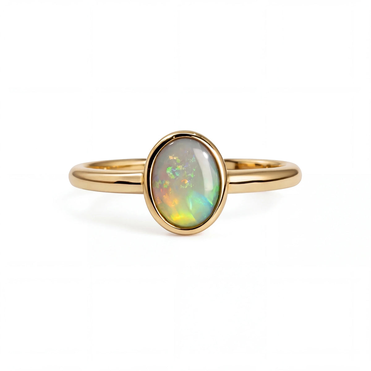 Dark Opal Ring in 14K Yellow Gold - Multicolour - Australian Opal Cutters and Pearl Divers