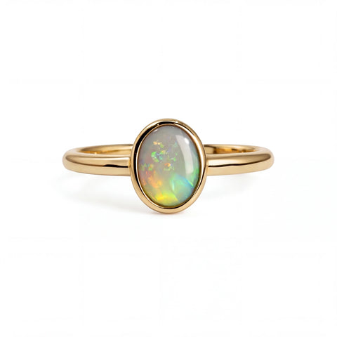 Dark Opal Ring in 14K Yellow Gold - Multicolour - Australian Opal Cutters and Pearl Divers