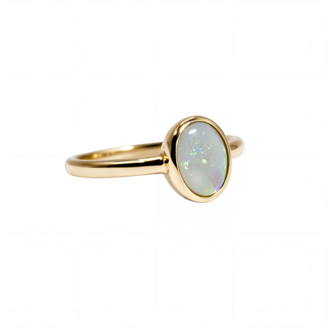 Dark Opal Ring in 14K Yellow Gold - Multicolour - Australian Opal Cutters and Pearl Divers