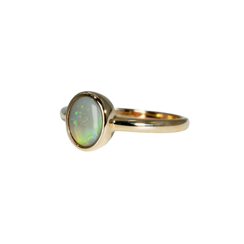 Black Opal Ring in 14K Yellow Gold - Multicolour