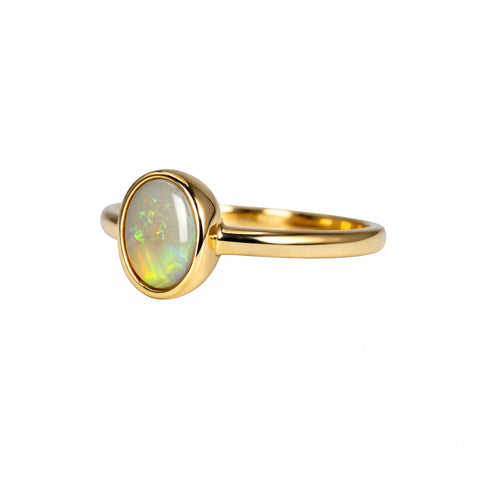 Dark Opal Ring in 14K Yellow Gold - Multicolour - Australian Opal Cutters and Pearl Divers