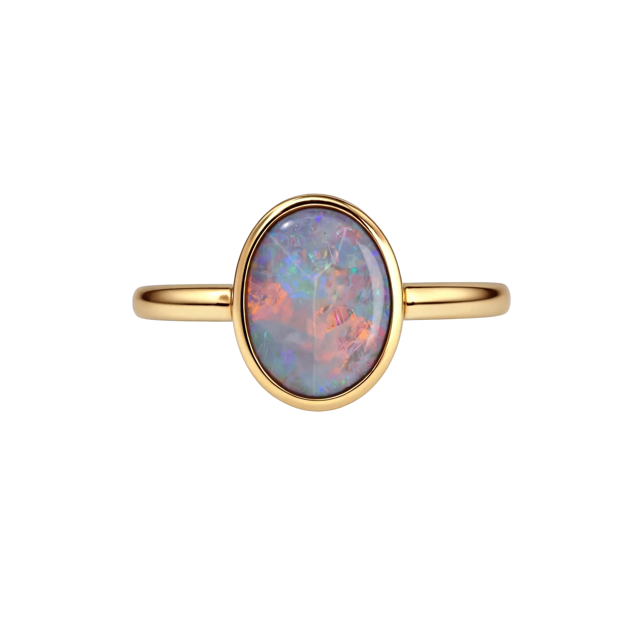 Dark Opal Ring in 14K Yellow Gold - Multicolour - Australian Opal Cutters and Pearl Divers