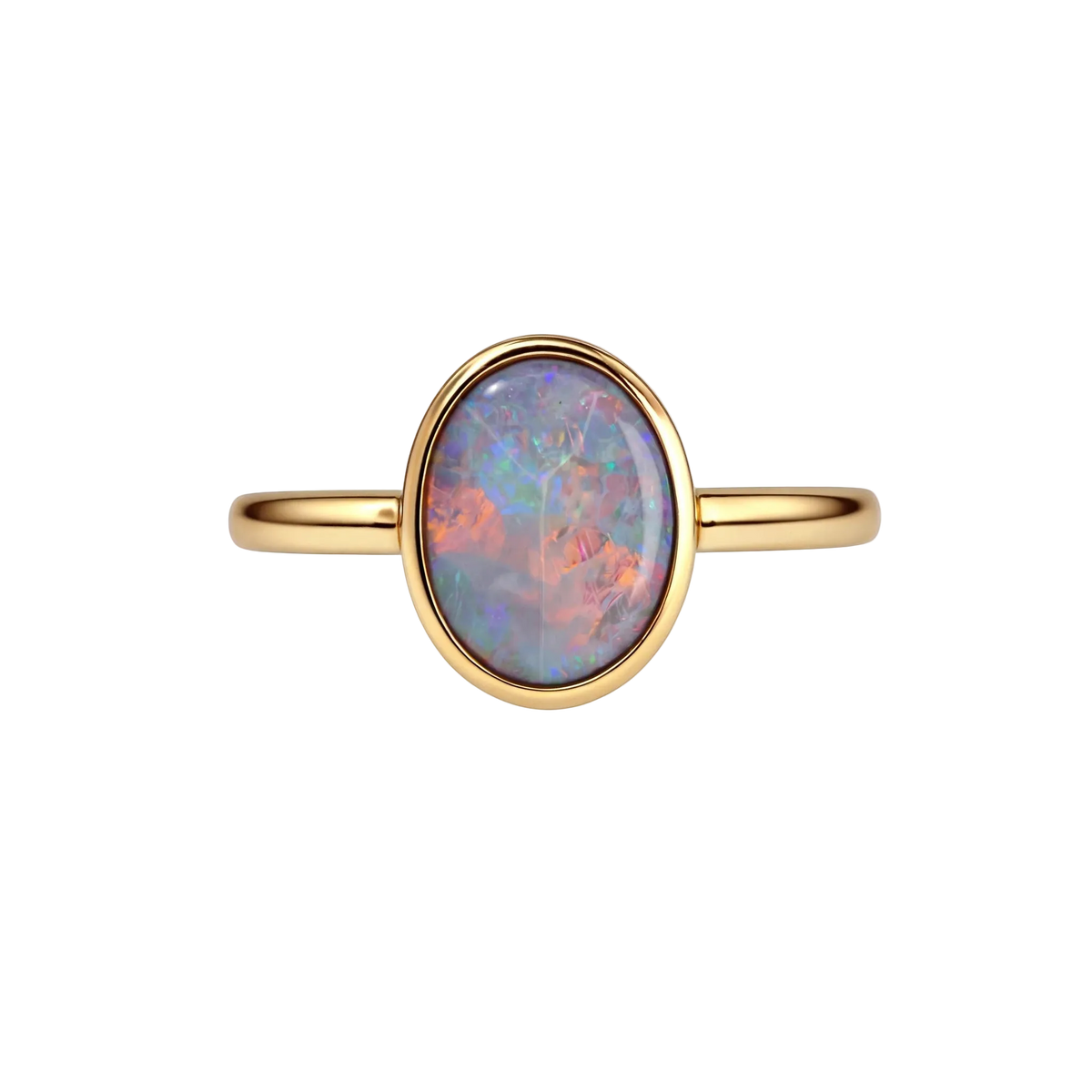 Dark Opal Ring in 14K Yellow Gold - Multicolour - Australian Opal Cutters and Pearl Divers
