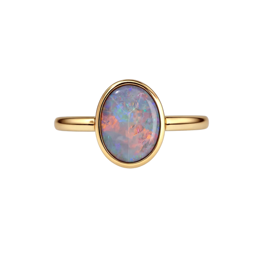 Dark Opal Ring in 14K Yellow Gold - Multicolour - Australian Opal Cutters and Pearl Divers