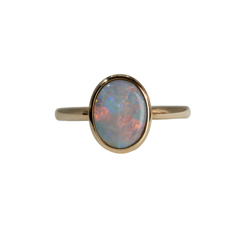 Black Opal Ring in 14K Yellow Gold - Multicolour