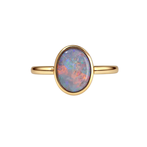 Dark Opal Ring in 14K Yellow Gold - Multicolour - Australian Opal Cutters and Pearl Divers