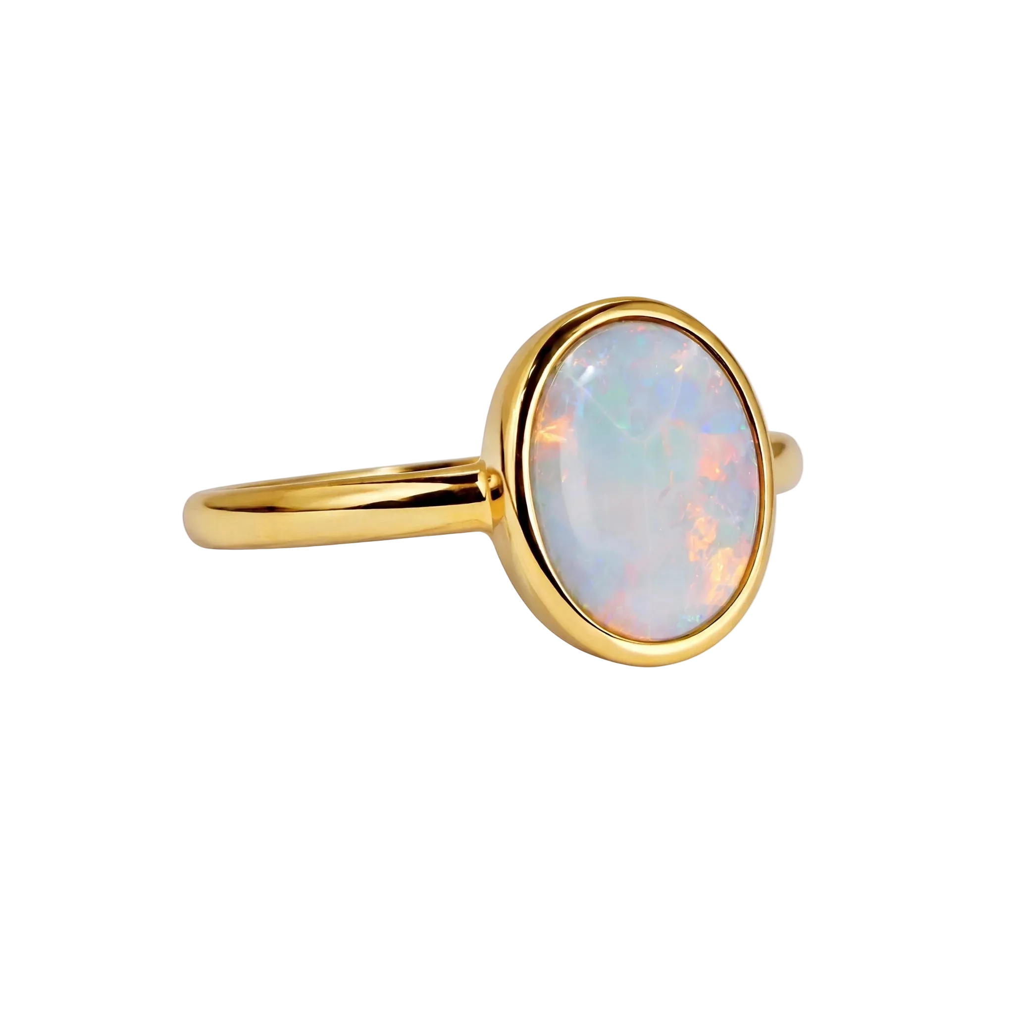 Dark Opal Ring in 14K Yellow Gold - Multicolour - Australian Opal Cutters and Pearl Divers