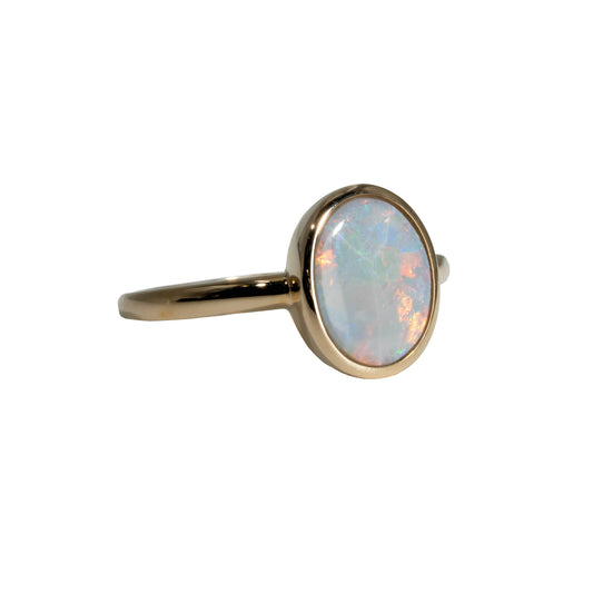 Black Opal Ring in 14K Yellow Gold - Multicolour