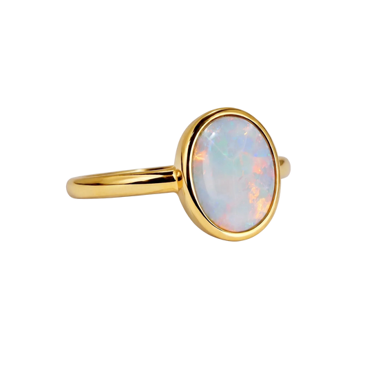 Dark Opal Ring in 14K Yellow Gold - Multicolour - Australian Opal Cutters and Pearl Divers