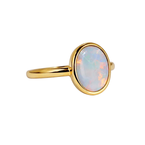 Dark Opal Ring in 14K Yellow Gold - Multicolour - Australian Opal Cutters and Pearl Divers