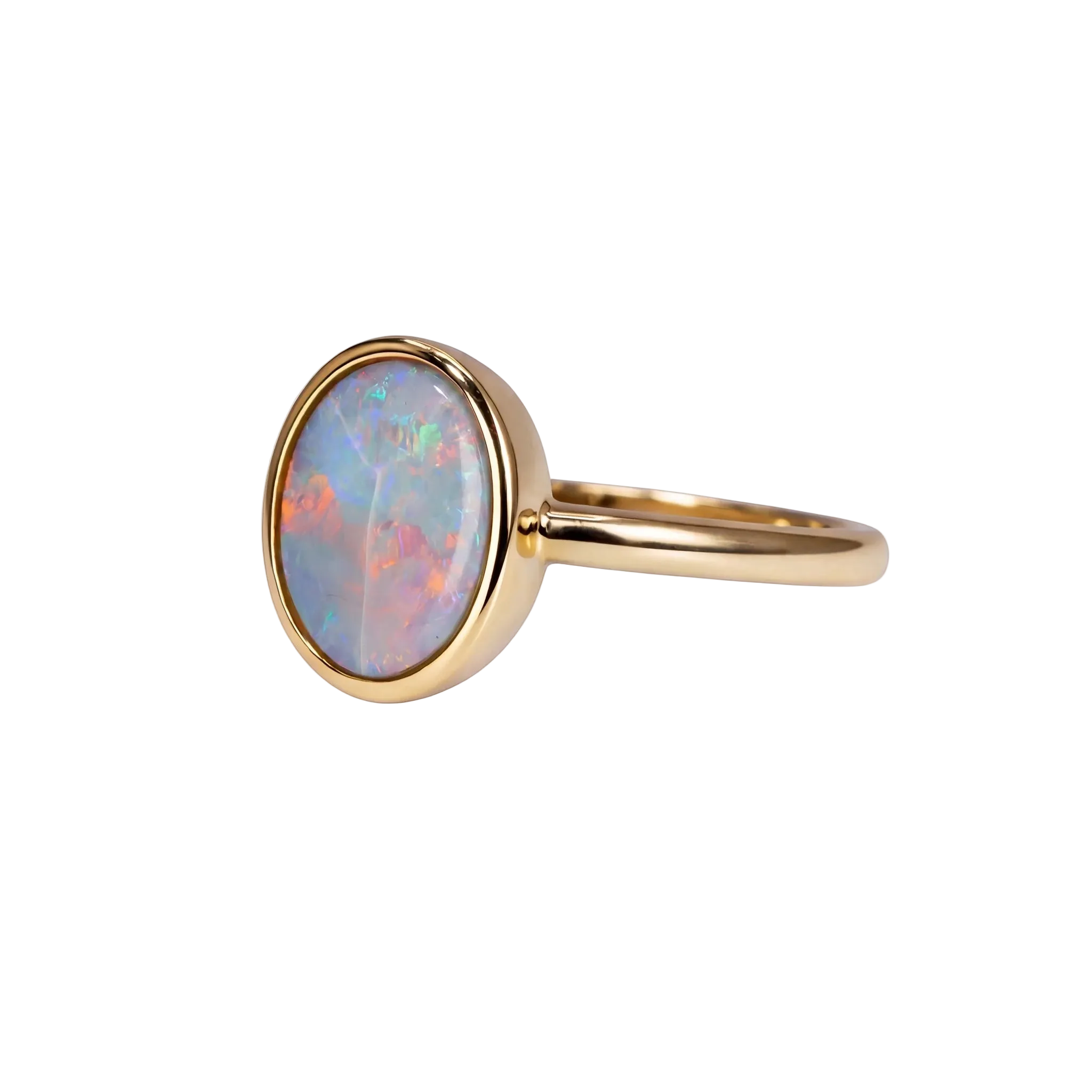 Dark Opal Ring in 14K Yellow Gold - Multicolour - Australian Opal Cutters and Pearl Divers