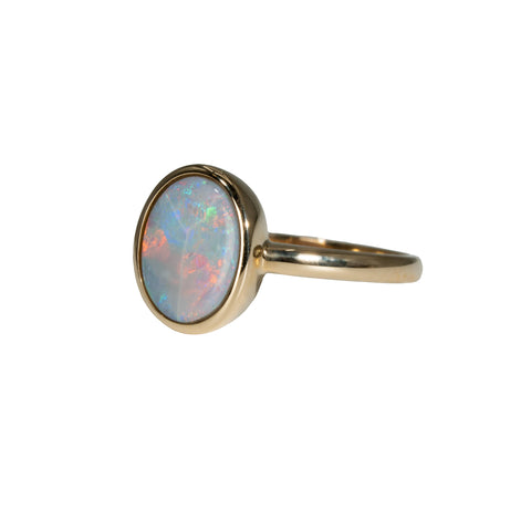 Black Opal Ring in 14K Yellow Gold - Multicolour