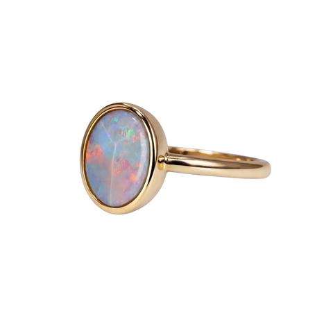 Dark Opal Ring in 14K Yellow Gold - Multicolour - Australian Opal Cutters and Pearl Divers
