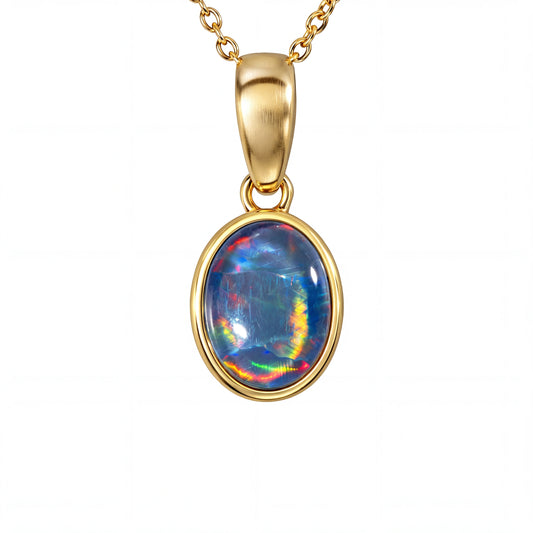 Triplet Opal Pendant in 14K Yellow Gold - Multicolour