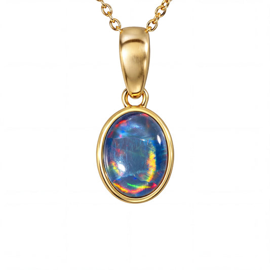 Triplet Opal Pendant in 14K Yellow Gold - Multicolour - Australian Opal Cutters and Pearl Divers