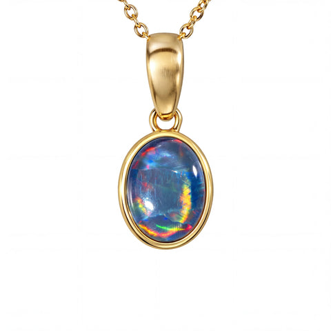 Triplet Opal Pendant in 14K Yellow Gold - Multicolour - Australian Opal Cutters and Pearl Divers