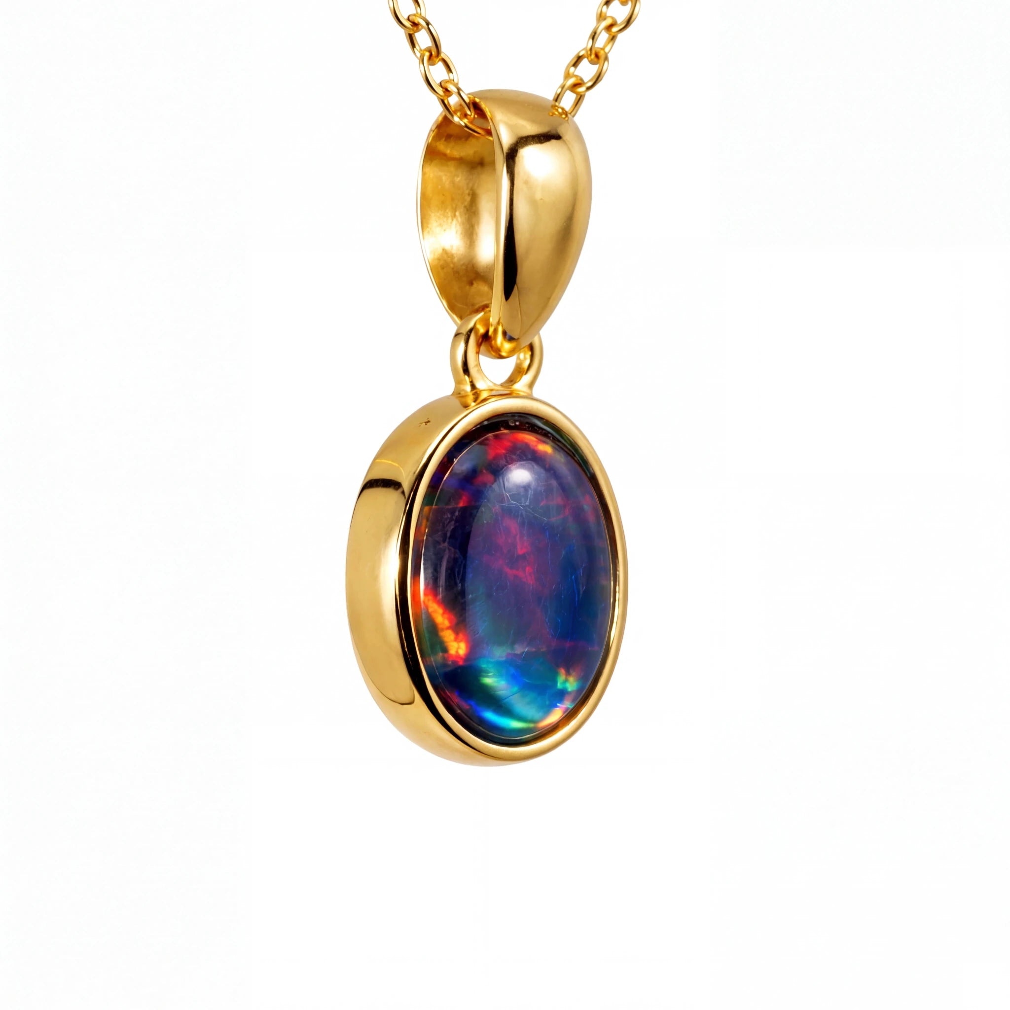 Triplet Opal Pendant in 14K Yellow Gold - Multicolour - Australian Opal Cutters and Pearl Divers