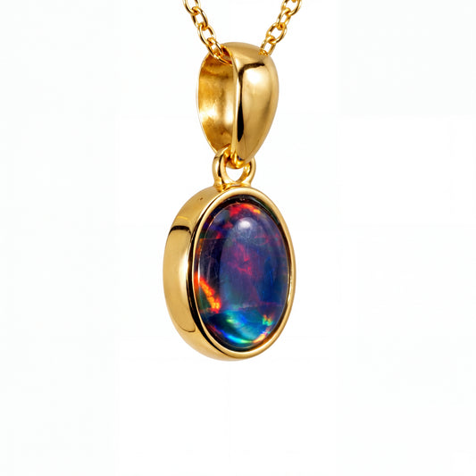 Triplet Opal Pendant in 14K Yellow Gold - Multicolour