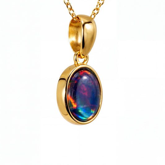 Triplet Opal Pendant in 14K Yellow Gold - Multicolour - Australian Opal Cutters and Pearl Divers