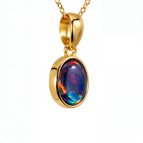 Triplet Opal Pendant in 14K Yellow Gold - Multicolour - Australian Opal Cutters and Pearl Divers