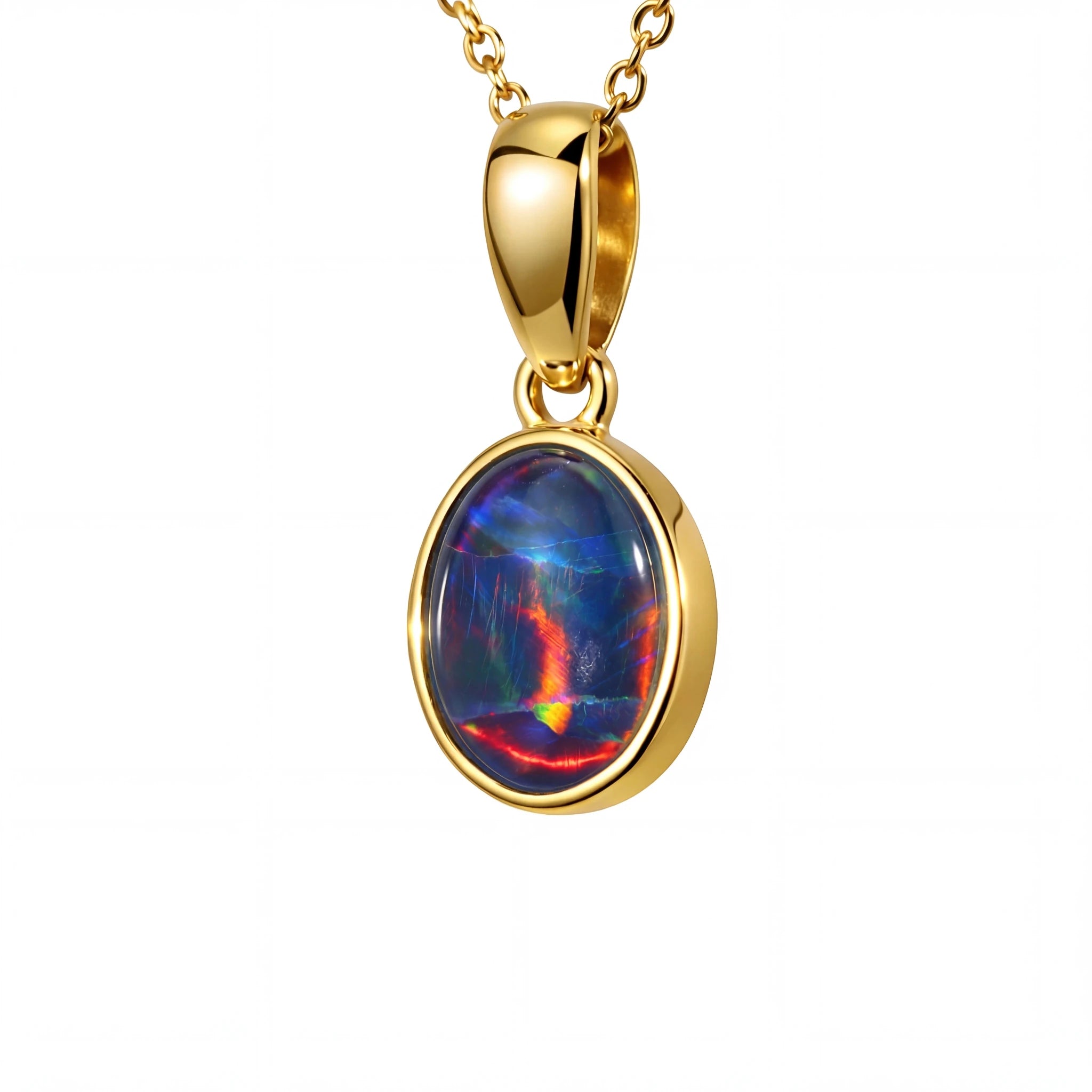 Triplet Opal Pendant in 14K Yellow Gold - Multicolour - Australian Opal Cutters and Pearl Divers