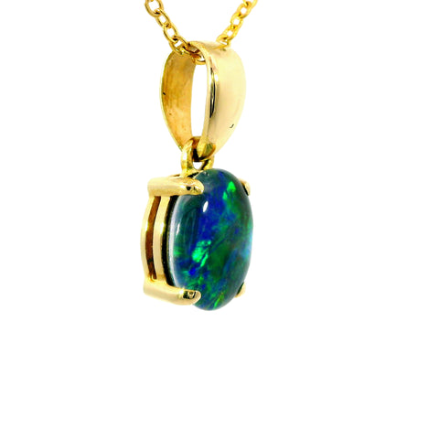 Triplet Opal Pendant in 14K Yellow Gold - Green-Blue