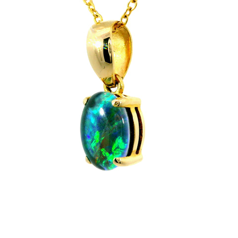 Triplet Opal Pendant in 14K Yellow Gold - Green-Blue