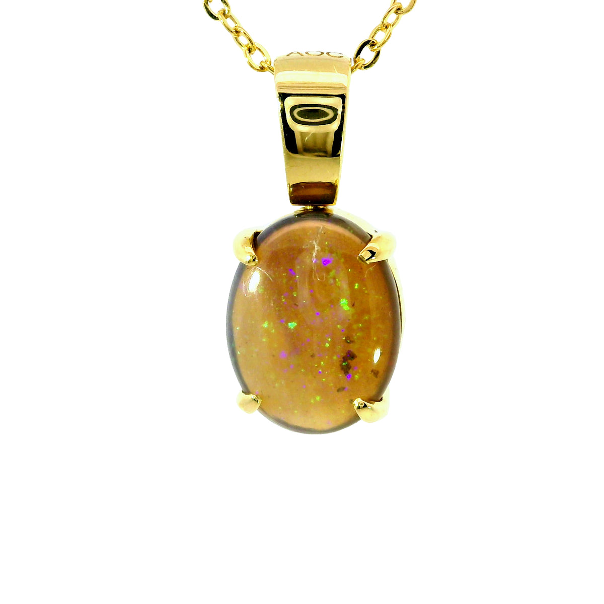 Black Opal Pendant in 18K Yellow Gold - Green-Blue