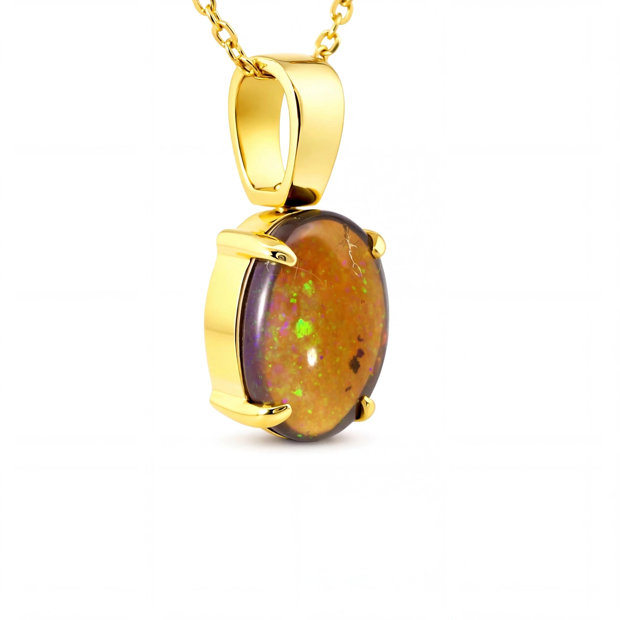 Dark Opal Pendant In 18k Yellow Gold - Green-Blue - Australian Opal Cutters and Pearl Divers