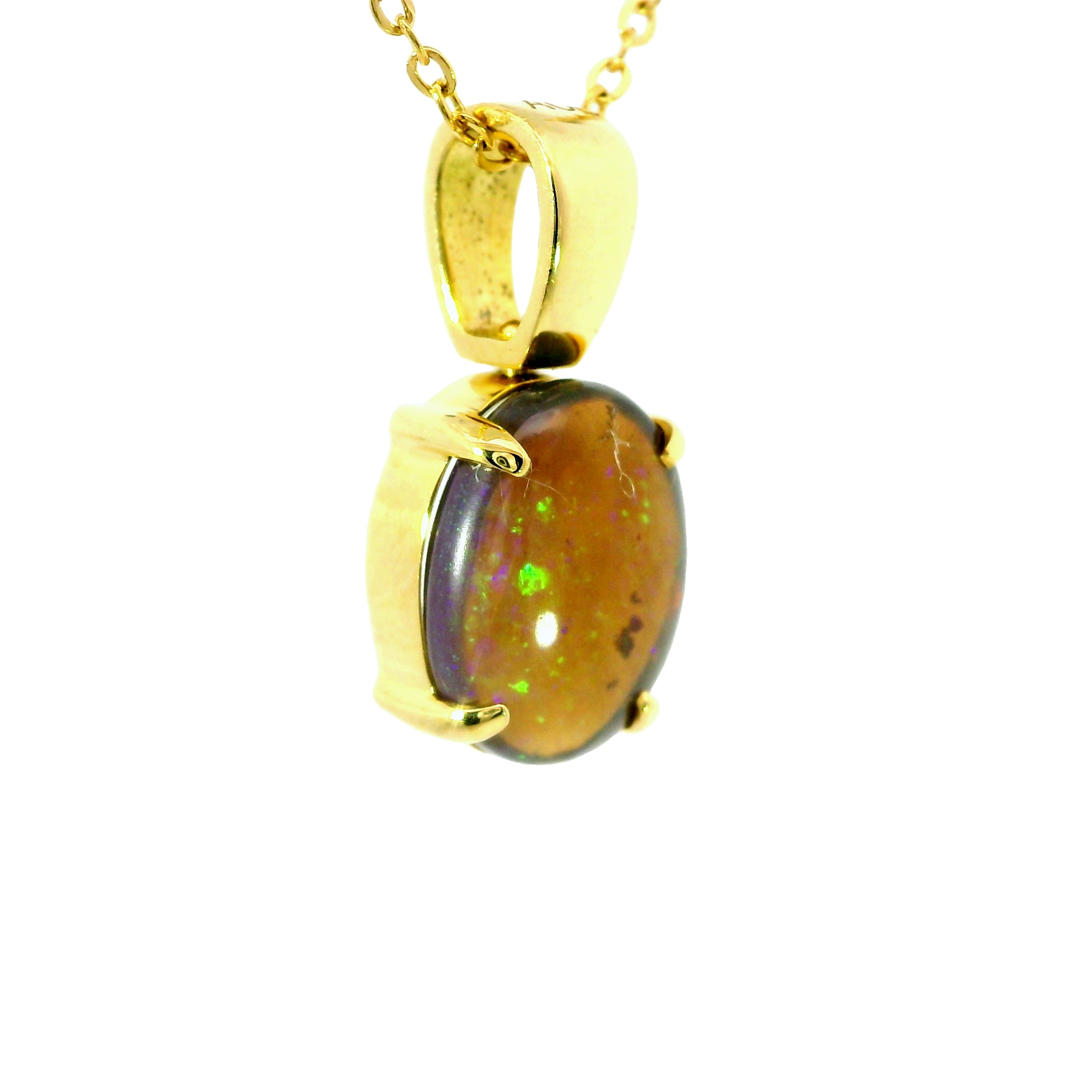 Black Opal Pendant in 18K Yellow Gold - Green-Blue