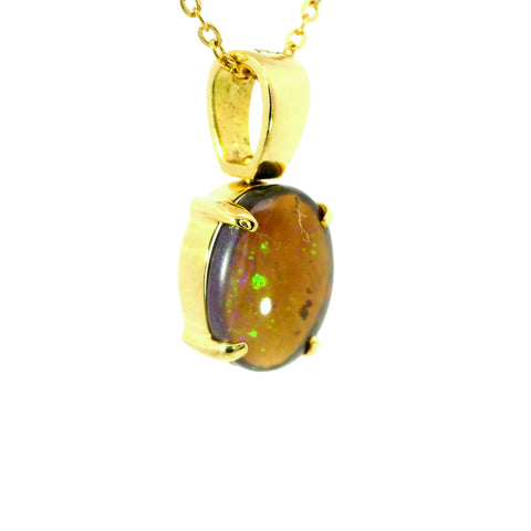 Black Opal Pendant in 18K Yellow Gold - Green-Blue
