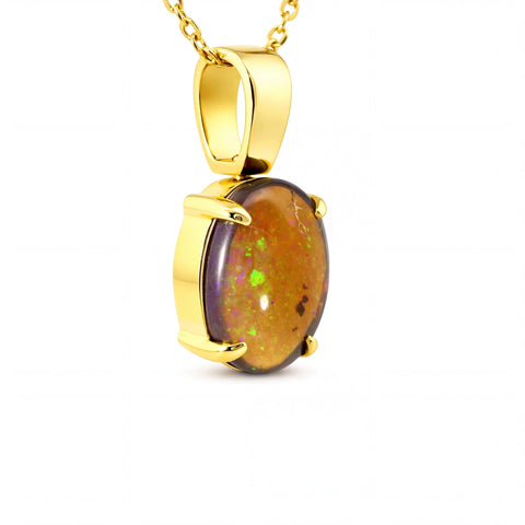 Dark Opal Pendant In 18k Yellow Gold - Green-Blue - Australian Opal Cutters and Pearl Divers