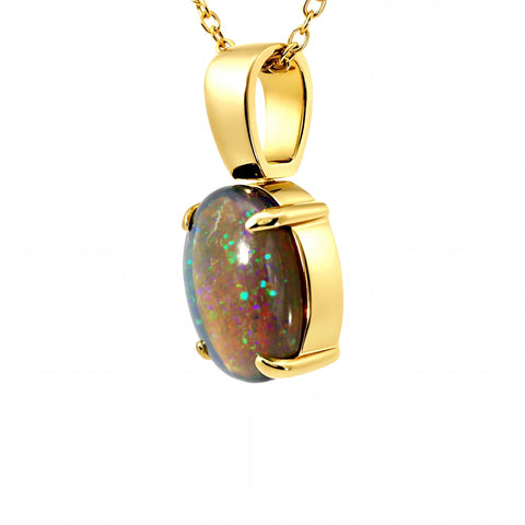 Dark Opal Pendant In 18k Yellow Gold - Green-Blue - Australian Opal Cutters and Pearl Divers