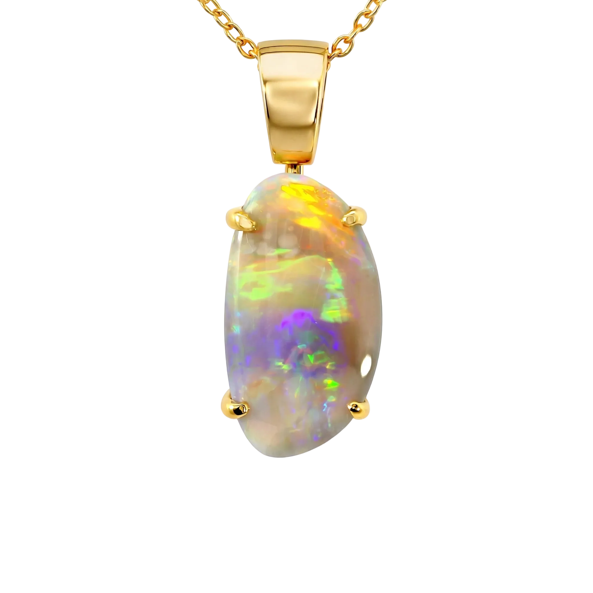 Dark Opal Pendant in 18K Yellow Gold - Multicolour - Australian Opal Cutters and Pearl Divers