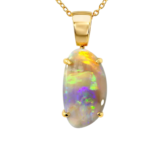 Dark Opal Pendant in 18K Yellow Gold - Multicolour - Australian Opal Cutters and Pearl Divers