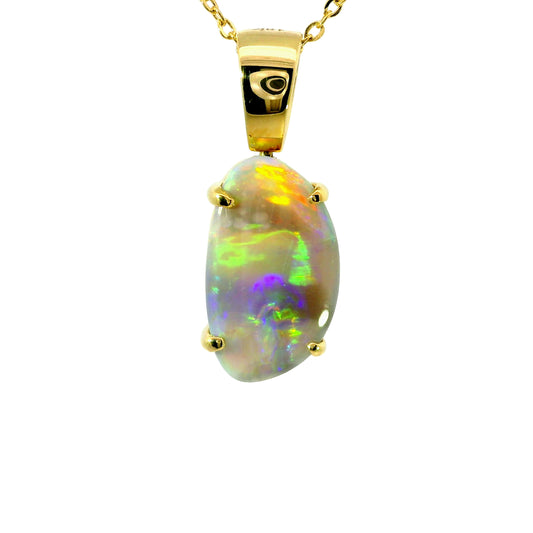 Black Opal Pendant in 18K Yellow Gold - Multicolour